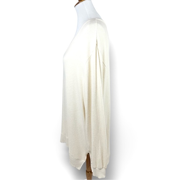 Anthropologie Cream V Neck Long Sleeve Fleece Sweater L - Picture 6 of 13